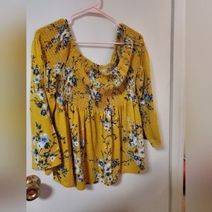 Plus size yellow floral off the shoulder top
